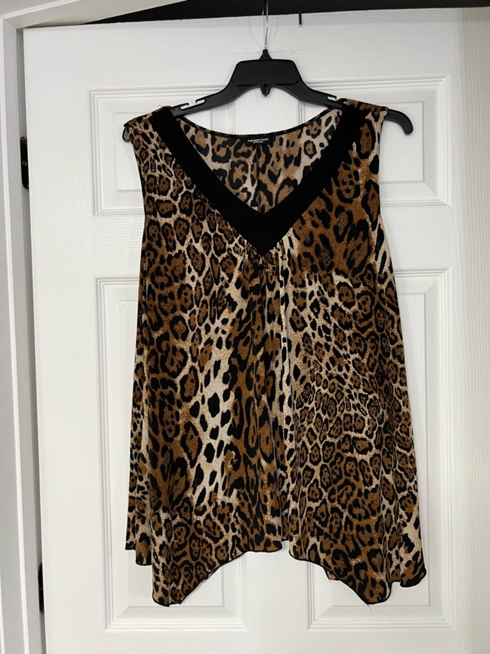Perseption Leopard Print V-Neck Sleeveless Camisole - Black Trim